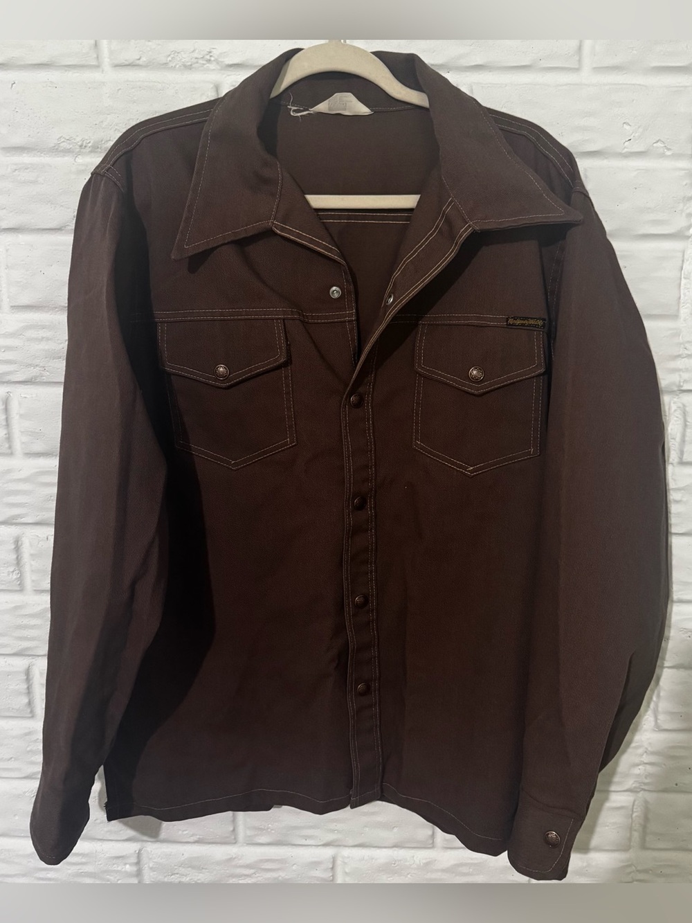 Vintage 70s Montgomery Ward Denim Shirt Men’s Brown Western Shacket SEE DIMS